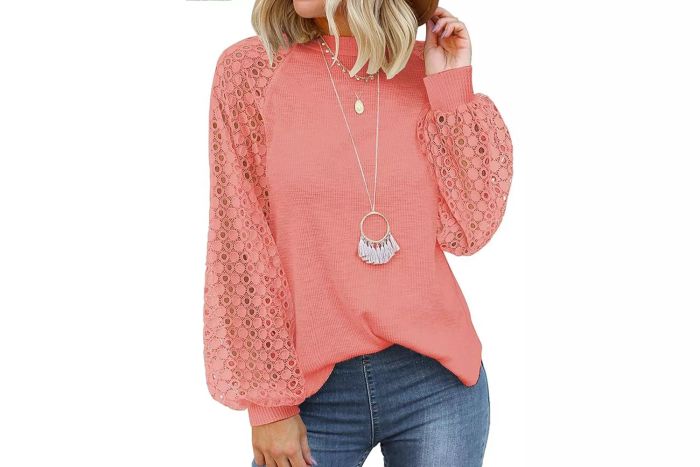 Amazon MIHOLL Women’s Long Sleeve Tops Lace Casual Loose Blouses T-Shirts