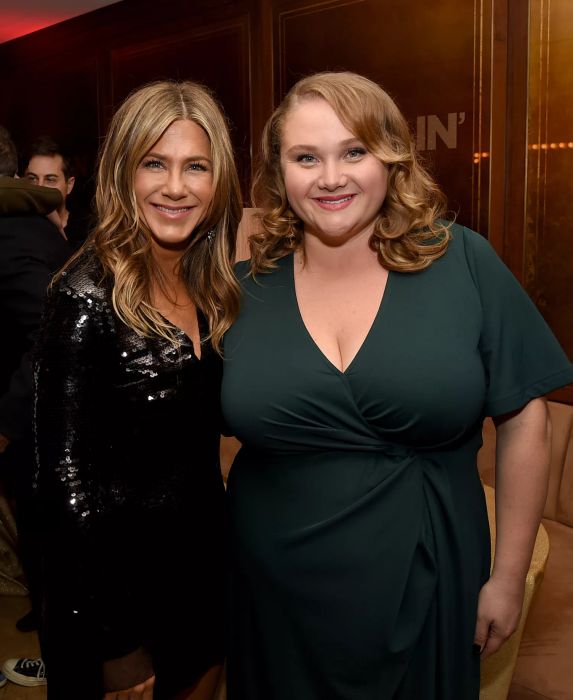The stars of Dumplin' (Jennifer Aniston and Danielle Macdonald) at an after party celebrating the film's premiere.