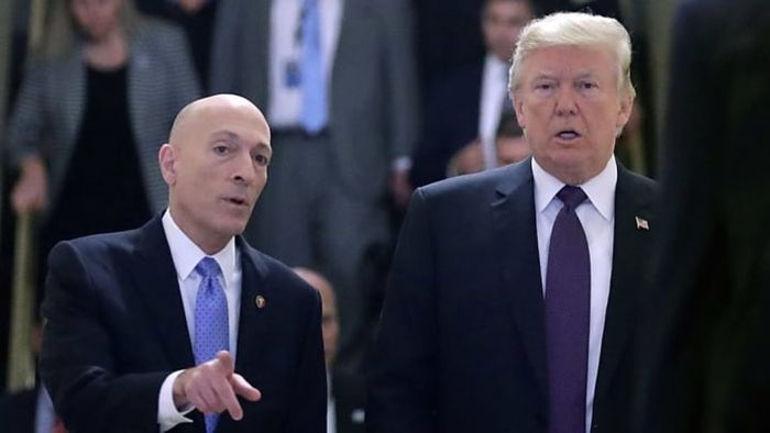 House Sergeant at Arms Paul Irving and Donald Trump arrive to meet with the House Republican conference.