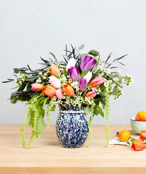 Purple, pink, and orange tulip bouquet