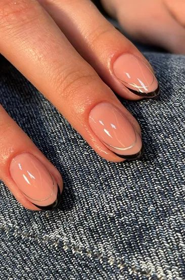 Black and silver deconstructed French manicure