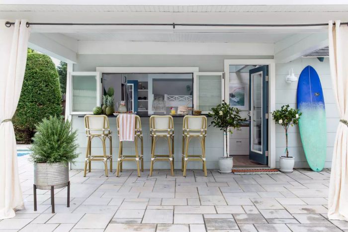 backyard patio with an outdoor bar