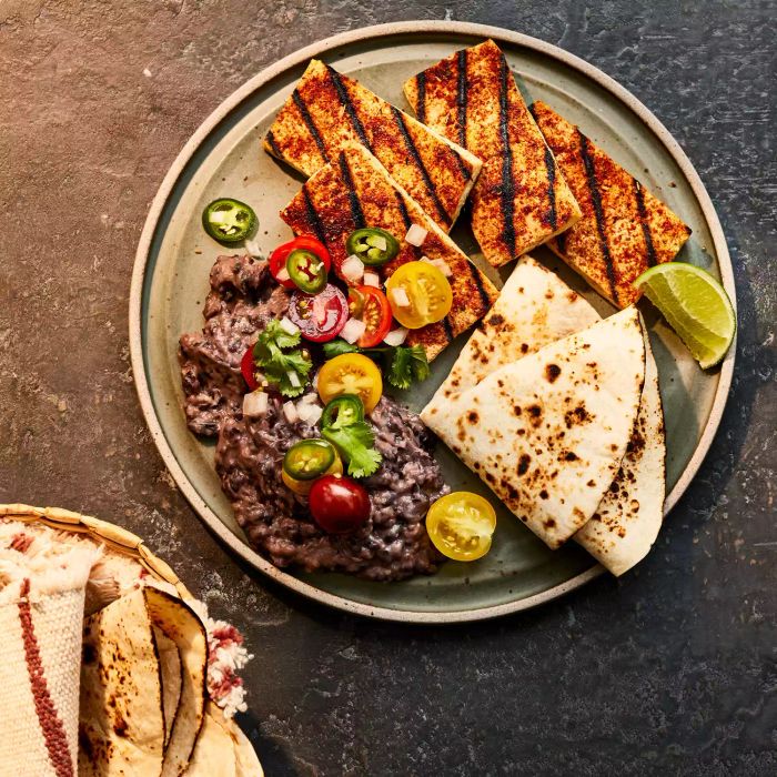 Tofu Asada with Caramelized Refried Beans