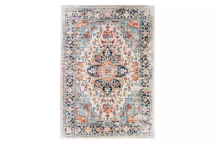 Amazon VK VK·LIVING Machine-Washable Rug 6'x9', Vintage Design Washable Area Rug with Non-Slip Backing for Living Room, Bedroom, Traditional Woven Carpet, Stain-Resistant, Home Decor, Office Boho Rug, Blue