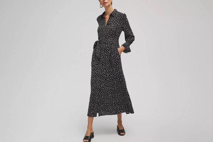Chico's Twill Polka Dot Shirt Dress