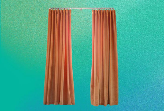 Pepper Home Autumn Velvet Custom Curtains Set against a blue and green gradient backdrop