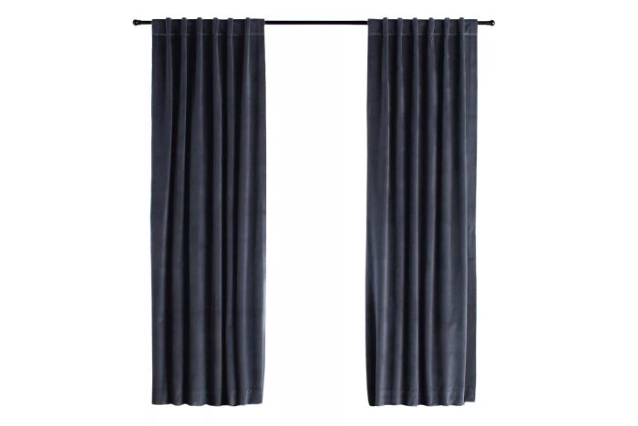 Crate & Barrel Indigo Blue Cotton Velvet Window Curtain Panel