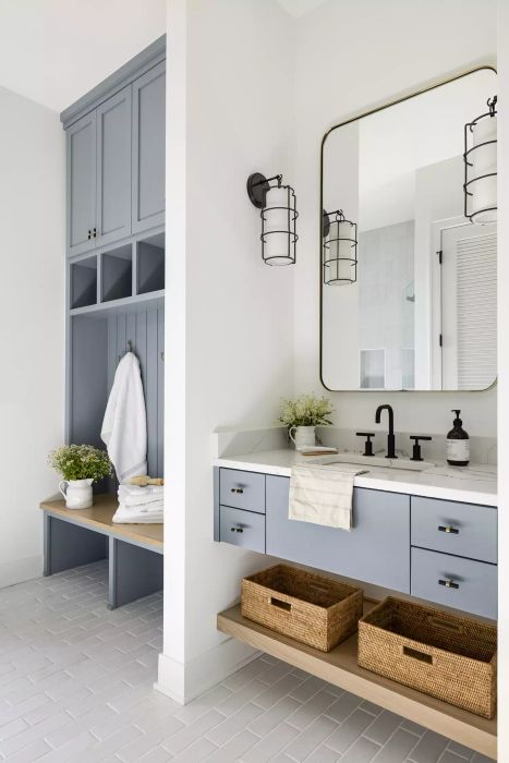 Mudroom-Inspired Bathroom Shelving