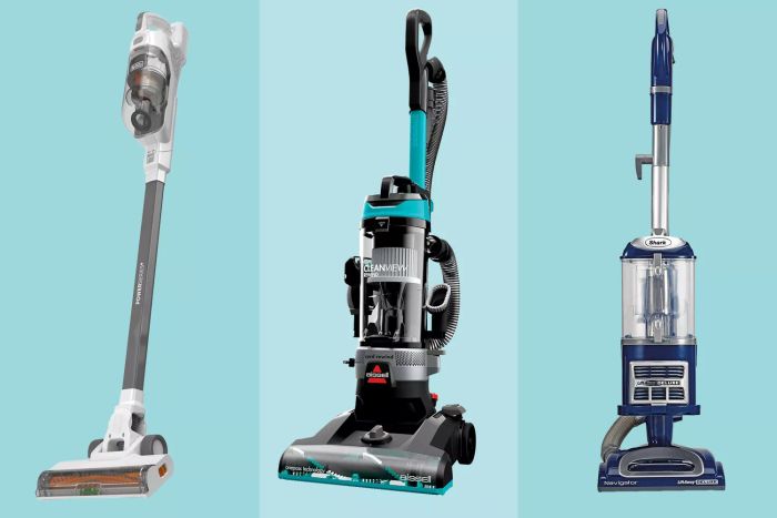A collection of vacuum images from Amazon set against a blue backdrop.