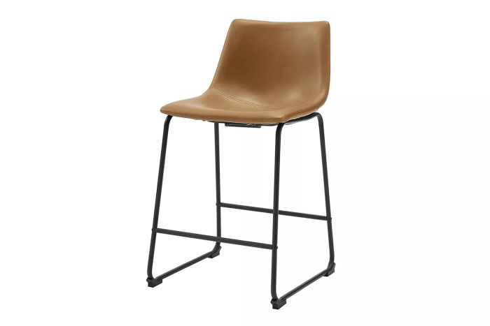 Amazon Walker Edison Douglas Urban Industrial Faux Leather Armless Counter Chairs, Set of 2, Brown