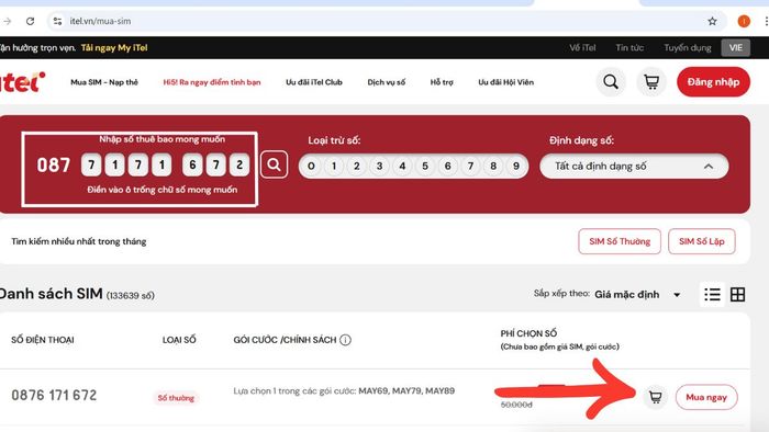 Hướng dẫn mua SIM đầu số 087 online: Bước 3