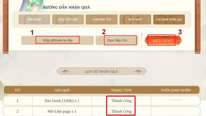 Hướng dẫn nhập mã quà tặng Cửu Âm Chân Kinh 2D Mobile – Bước 4
