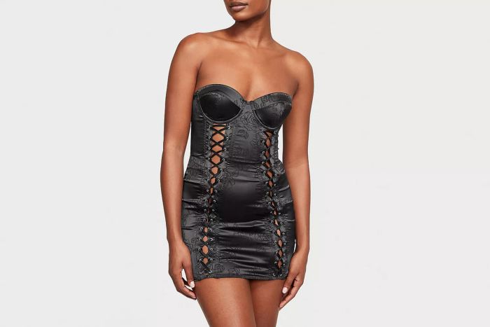 Victoria's Secret Satin Jacquard Lace-Up Corset Slip