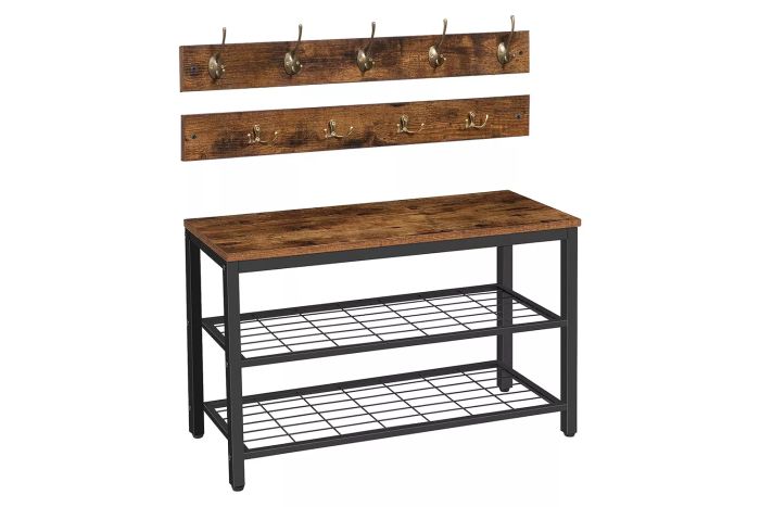 Amazon HOOBRO Coat Rack Shoe Bench Set, Entryway Shoe Rack Bench with Coat Hooks, Hall Tree Coat Rack, Mud Room Bench, Hat Bag Hanging Organizer, Industrial, for Foyer, Front Door, Rustic Brown BF07MT01