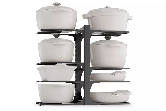 Amazon TCHCWYS Pots and Pans Organizer Rack for Cabinets, Heavy Duty 8-Tier Adjustable Pot Organizer Rack, Optimize Kitchen Organization and Storage