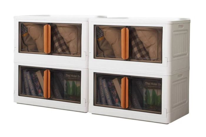 Amazon Karramlili Storage Bins with Lids - Plastic Storage Bins 4 Packs Stackable Storage Bins with Doors, 13Gal Per Folding Storage Box for Closet Organizers, Collapsible Storage Bins with Wheels for Home Kitchen