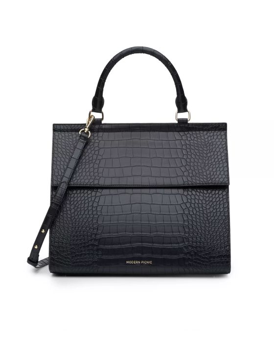 The Modern Picnic Large Luncher in Black Vegan Faux Crocodile offers a stylish and luxurious take on the lunch bag.