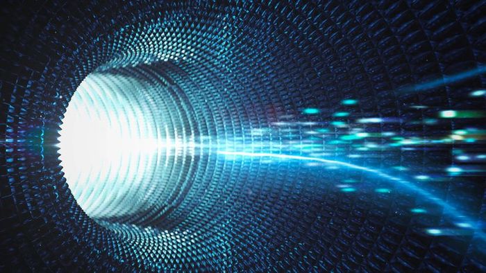 High-speed motion blur of quantum particles within a tunnel.