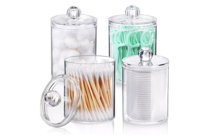 Amazon 4-Pack Qtip Holder Dispenser for Cotton Balls, Cotton Swabs, Cotton