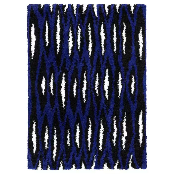 IKEA blue, black, and white rug