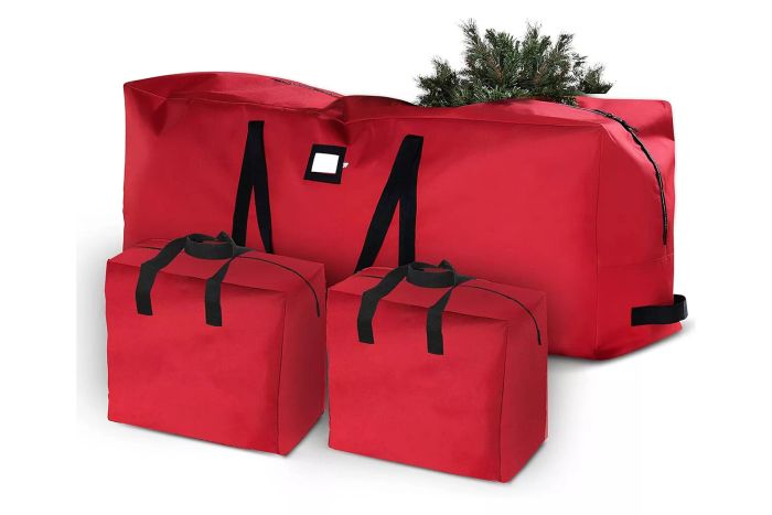 Amazon Zober 3-Pack Christmas Artificial Tree Storage Bags and Two Garland Bags; Holiday Tree Storage for Trees Up to 9 Ft, Features Card Slot, Dual Zipper, and Carry Handles; Tear-Resistant 600D Oxford Fabric