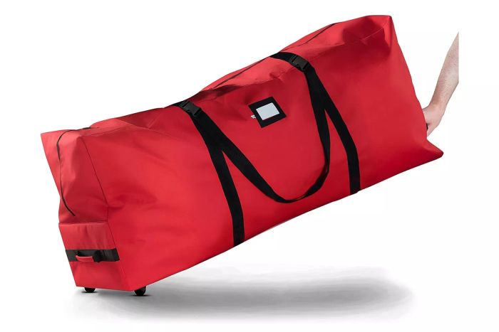 Amazon Zober Christmas Tree Storage Bag 9 Ft - Rolling Tree Storage Box - 600D Fabric, Sturdy Handles and Wheels - Large Christmas Tree Bag - Red