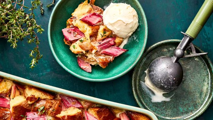 Lemon-Thyme Rhubarb Bread Pudding Recipe