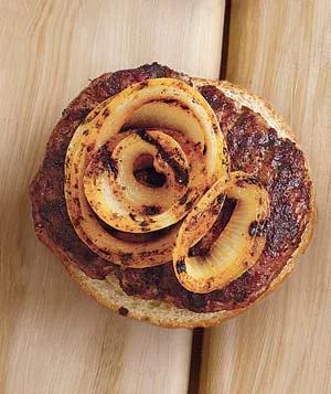 Cajun grilled onions on a turkey burger
