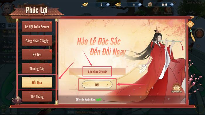 Hướng dẫn nhập mã code Linh Kiếm Chi Mộng - bước 1