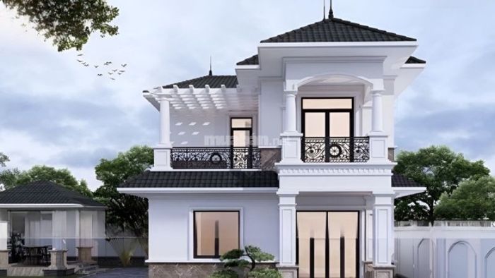 Mẫu nhà 1 trệt 1 lầu mái Nhật với thiết kế tinh tế và độc đáo, mang đến không gian sống lý tưởng cho gia đình hiện đại.