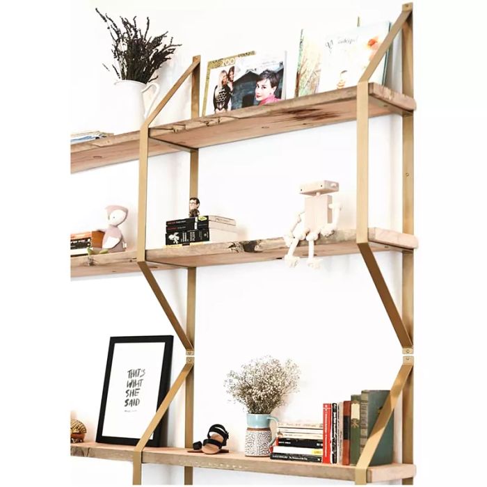 Custom handmade floating geometric wooden shelf