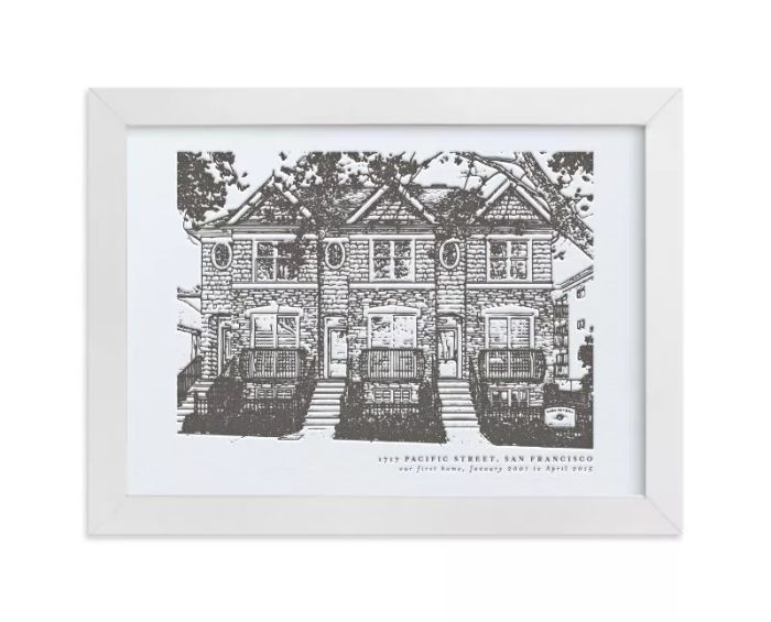 Custom black and white house drawing artwork