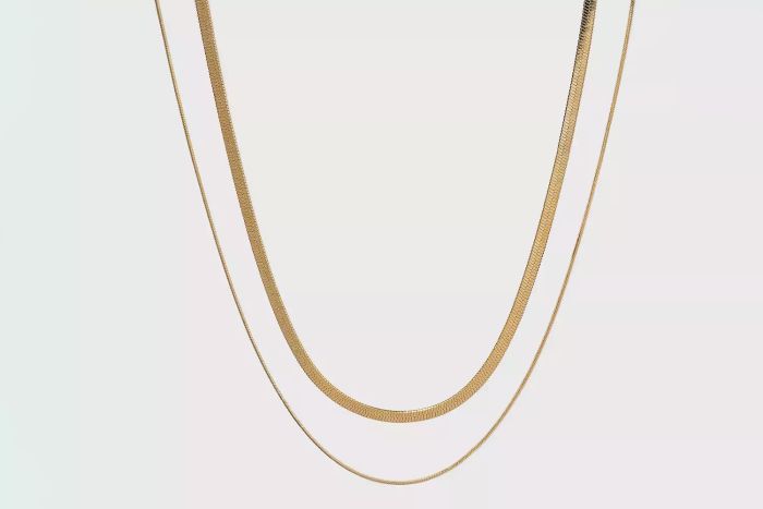 Target 14K Gold Plated Duo Herringbone Chain Necklace Set 2pc - A New Day™