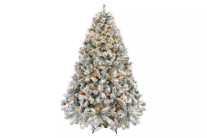 Amazon Yaheetech 6ft Pre-lit Artificial Christmas Tree with Incandescent Warm White Lights, Snow Flocked Full Prelighted Xmas Tree with 820 Branch Tips, 250 Incandescent Lights & Foldable Stand, White