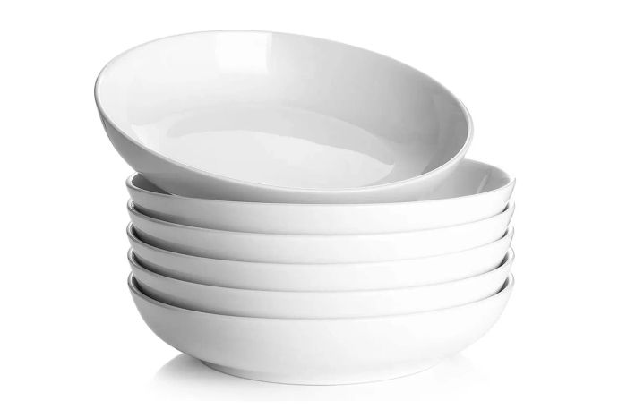 Y YHY Pasta Bowls 30oz, Large Salad Serving Bowls, White Soup Bowls, Porcelain Pasta Bowls Set of 6, Microwave Dishwasher Safe