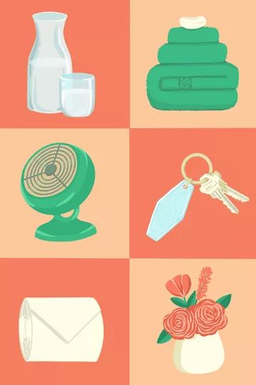Preparing for the holidays, getting your guest room ready with keys, a fan, and a carafe of water