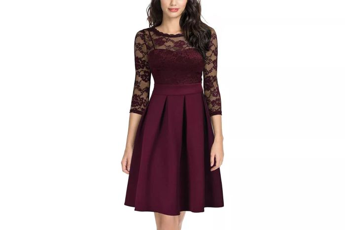 Amazon Miusol Women's Vintage Floral Lace 2/3 Sleeve Bridesmaid Party Dress