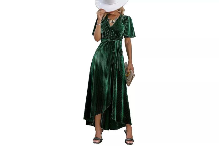 Amazon BerryGo Women's Boho V Neck Ruffle Floral Wrap Maxi Dress