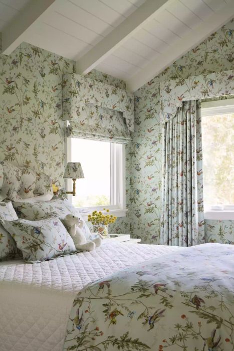 Wallpapered bedroom