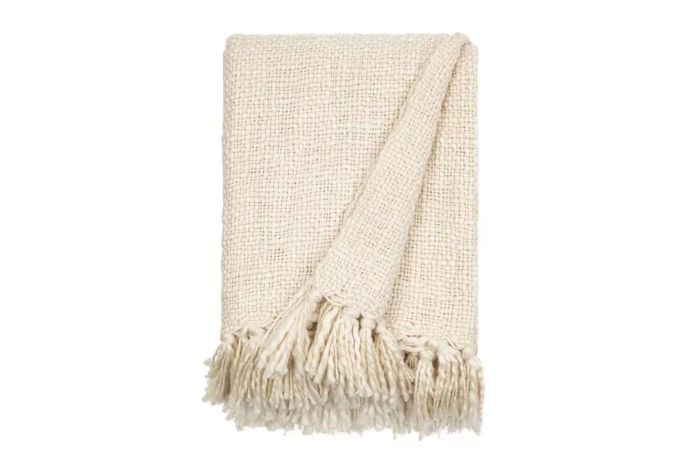 Becky Cameron Slub-Yarn Throw Blanket with Fringe Trim 50