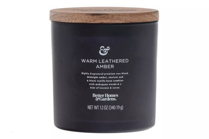 Walmart Better Homes & Gardens 12oz Warm Leathered Amber Scented 2-Wick Frosted Jar Candle