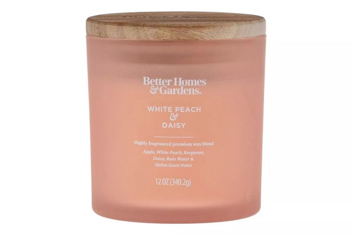 Walmart Better Homes & Gardens 12oz White Peach & Daisy Scented 2-Wick Frosted Jar Candle