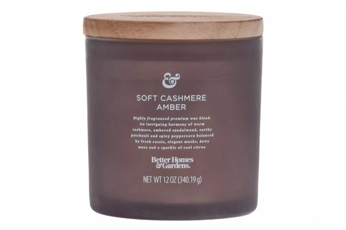 Walmart Better Homes & Gardens 12oz Soft Cashmere Amber Scented 2-Wick Frosted Jar Candle
