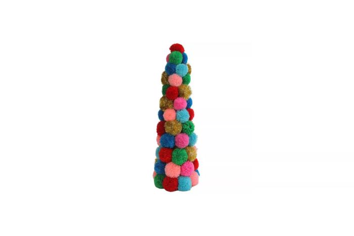 Northlight Multi-Color Bohemian Wool Pom Pom Christmas Cone Tree