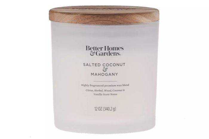 Walmart Better Homes & Gardens 12oz Salted Coconut & Mahogany Scented 2-Wick Frosted Jar Candle