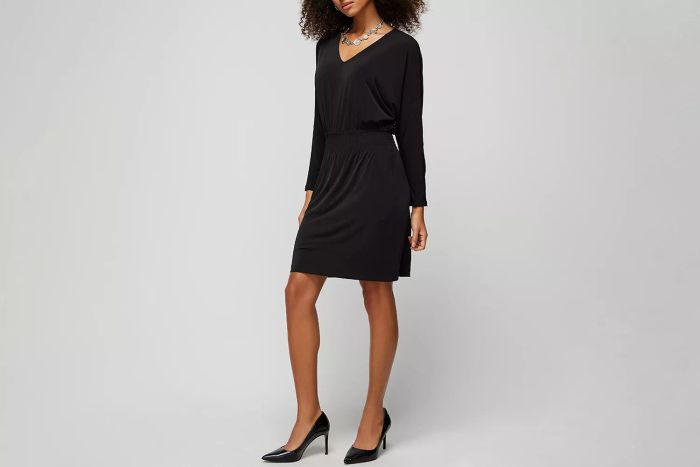 Black Friday at White House Black Market: Long Sleeve Smocked Matte Jersey Dolman Dress