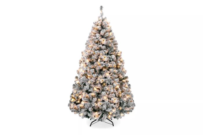 Best Choice Products 6ft Pre-Lit Holiday Christmas Pine Tree with Snow-Flocked Branches
