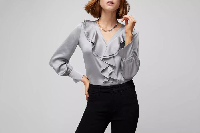 Black Friday at White House Black Market: Long Sleeve Ruffle Front Blouse
