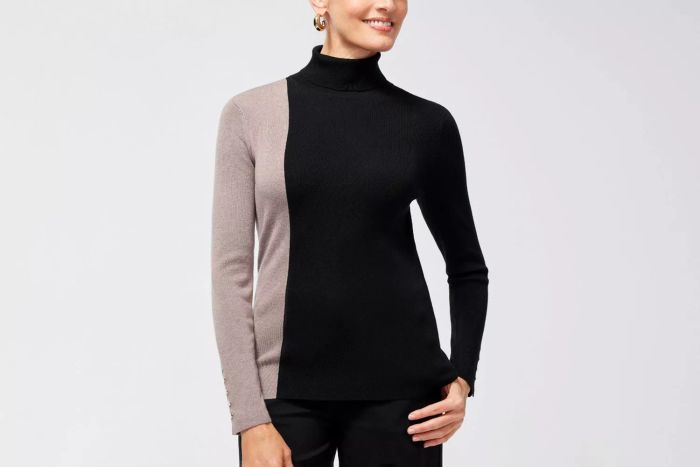 Chico's ECOVERO Neutral Colorblock Turtleneck Sweater