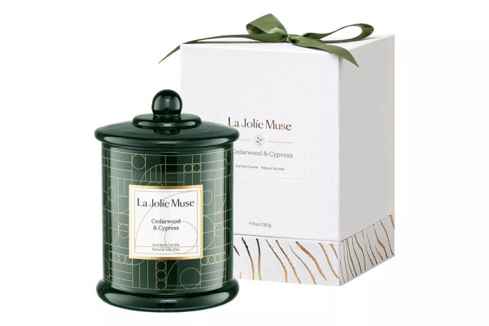 Amazon LA JOLIE MUSE Christmas Candle, Cedarwood & Cypress Candle, Holiday Candle Gifts, 75 Hours Long Burning, Natural Soy Candle Gift, Fancy Jar Decorative Candle